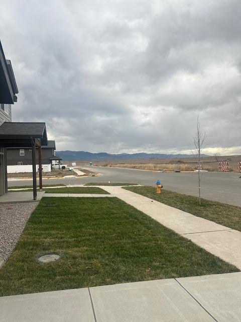 view of yard with a mountain view