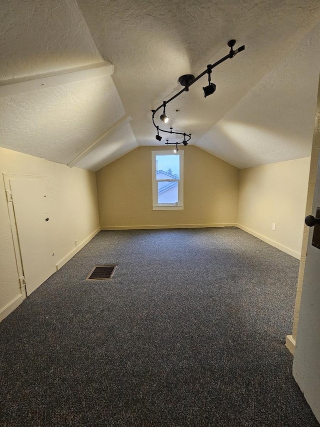 1733 S 11th St W, Missoula, MT 59801 - additional living space featuring a textured ceiling, lofted ceiling, baseboards, and carpet flooring