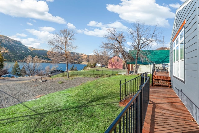 exterior space with a water and mountain view