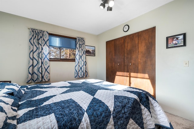 carpeted bedroom with a closet