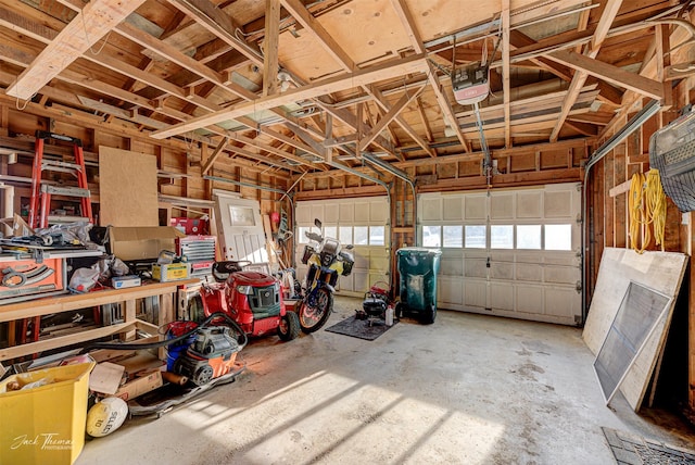 garage with a garage door opener