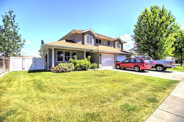 view of front of home featuring a garage and a front lawn