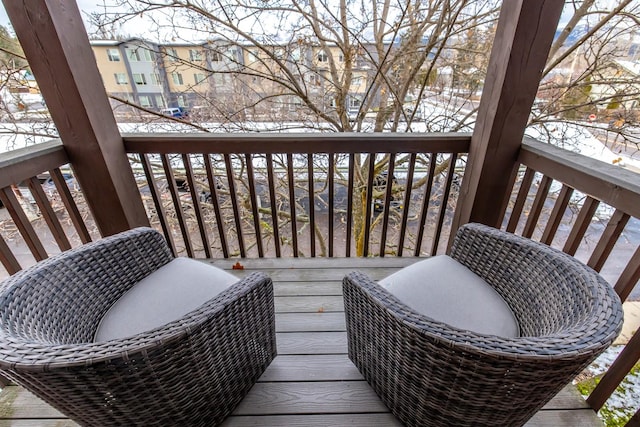 view of snow covered deck