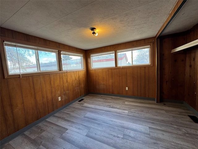 spare room featuring plenty of natural light and wood walls