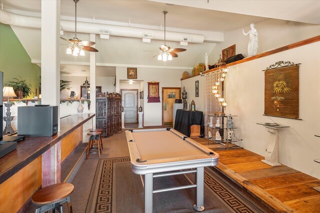 kitchen with carpet and vaulted ceiling