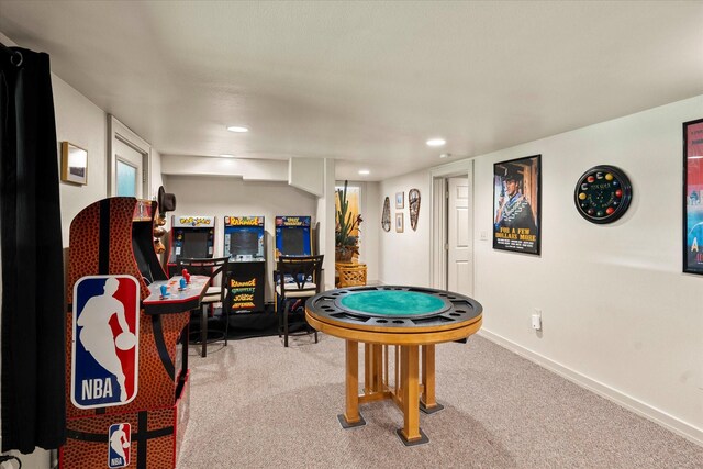 recreation room with carpet floors