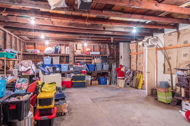 view of unfinished basement