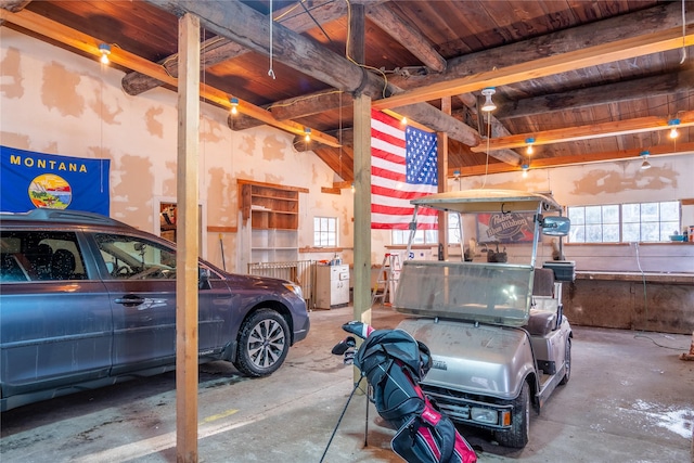 garage with wood ceiling