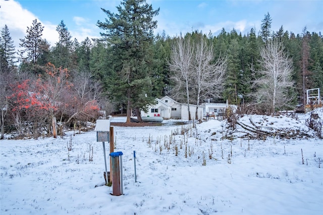 view of yard layered in snow