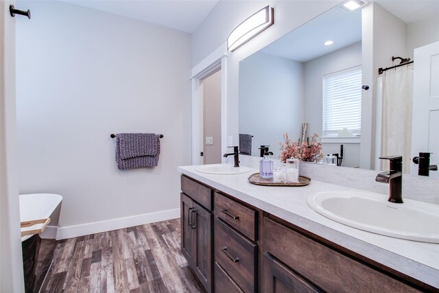 bathroom featuring vanity and wood-type flooring