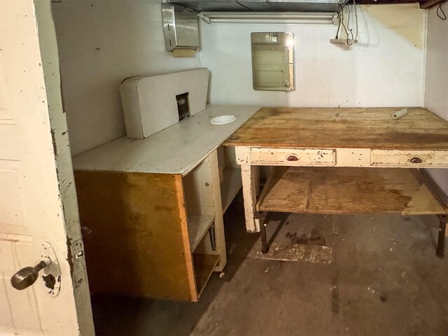 basement with a workshop area