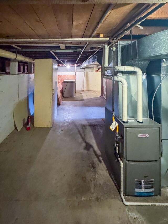 basement with heating unit