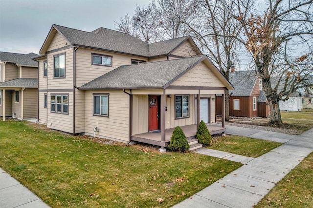 view of front of house featuring covered porch and a front yard