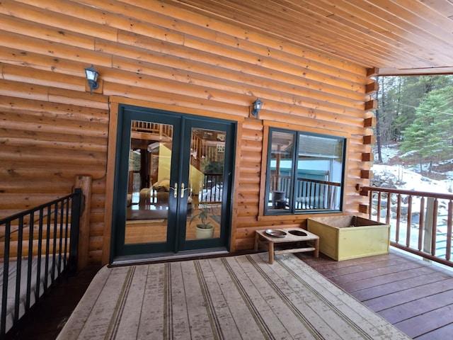 wooden terrace with french doors