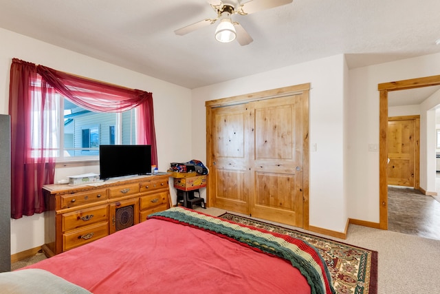 358 Hamilton Heights Rd, Corvallis, MT 59828 - bedroom with carpet floors, a ceiling fan, baseboards, and a closet