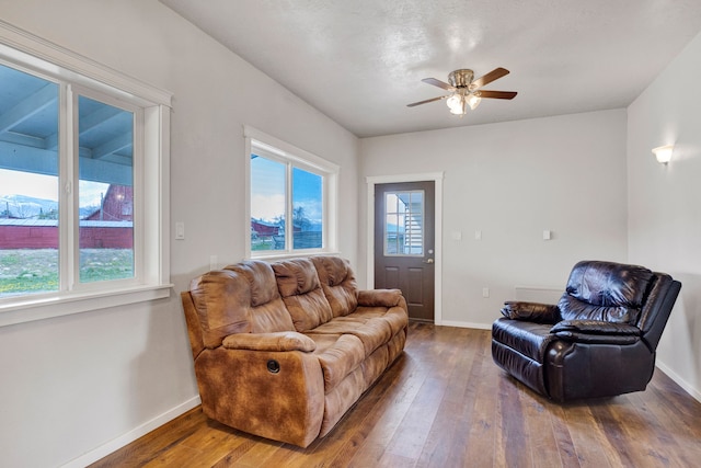 358 Hamilton Heights Rd, Corvallis, MT 59828 - living area featuring baseboards, ceiling fan, and wood-type flooring