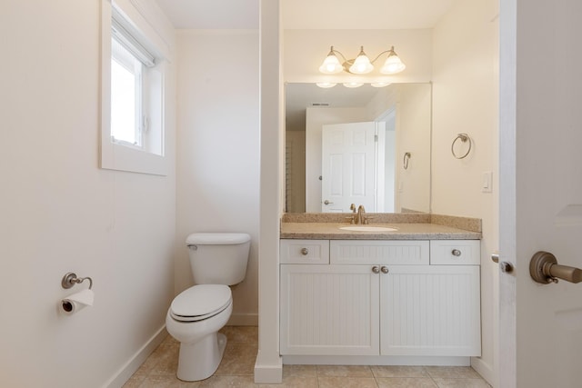 bathroom with tile patterned flooring, vanity, and toilet