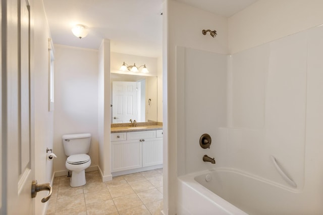 full bathroom featuring tile patterned flooring, vanity, toilet, and bathtub / shower combination