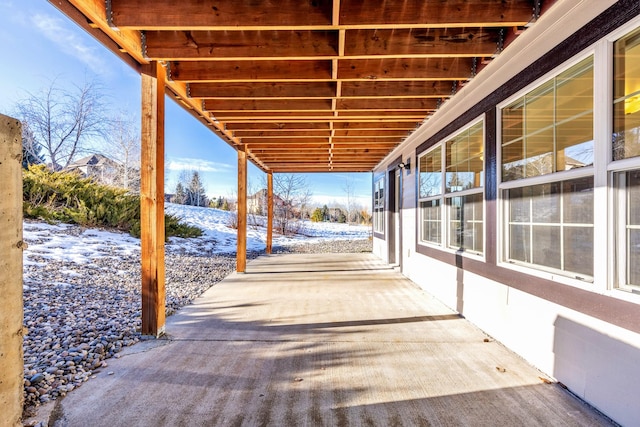 view of snow covered patio