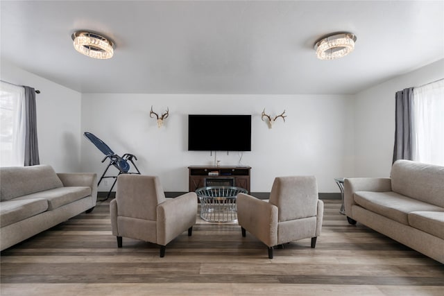 living room with hardwood / wood-style flooring