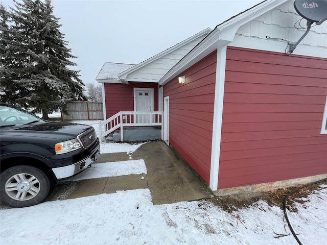 view of snow covered exterior