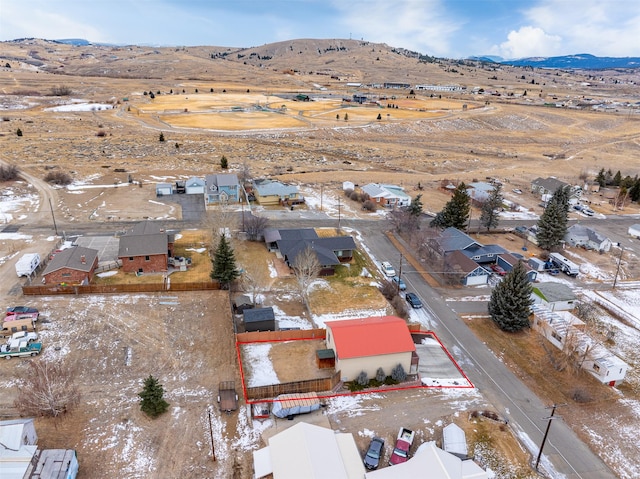 drone / aerial view with a mountain view