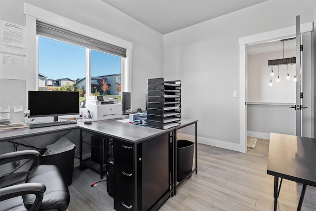 office area featuring light hardwood / wood-style floors