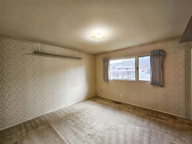 carpeted spare room featuring a textured ceiling