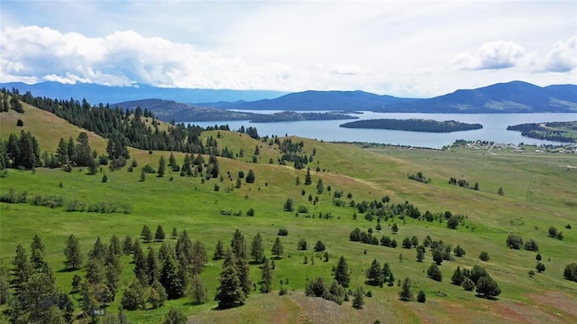 mountain view with a rural view and a water view