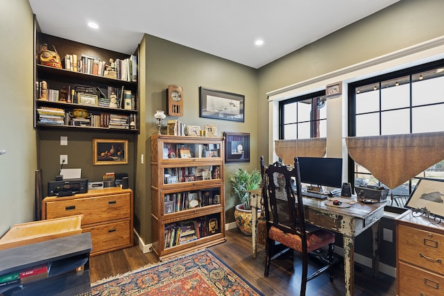 office area with dark hardwood / wood-style flooring