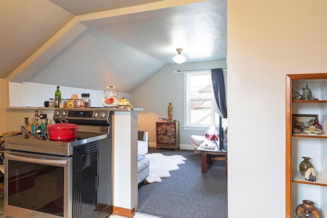 interior space featuring carpet floors and lofted ceiling