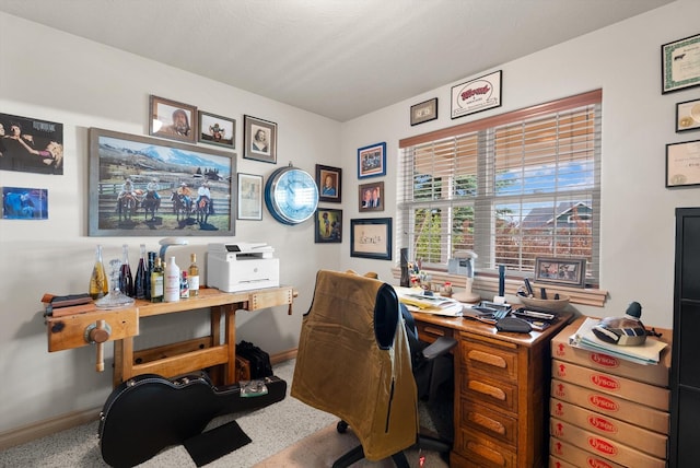 home office with carpet flooring