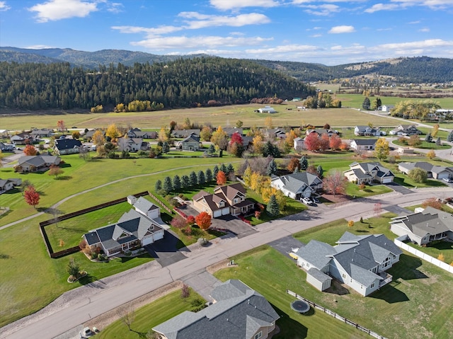 drone / aerial view featuring a mountain view