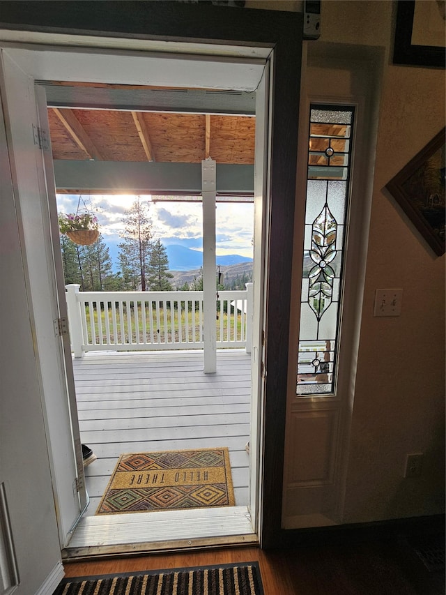 doorway to outside with dark hardwood / wood-style flooring