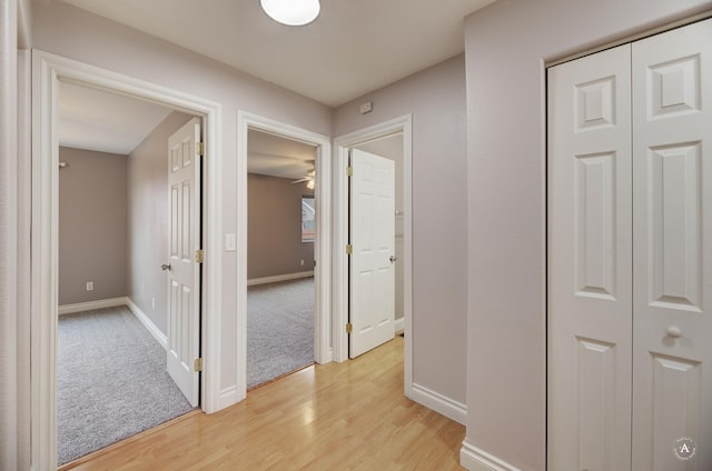 corridor featuring light colored carpet