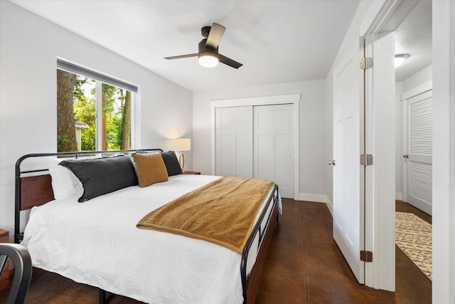 bedroom with a closet and ceiling fan