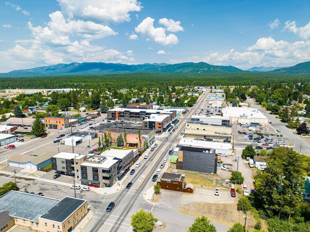 birds eye view of property with a mountain view