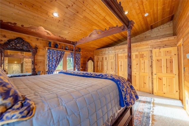 805 Georgetown Lake Rd, Anaconda, MT 59711 - carpeted bedroom with wooden walls and wood ceiling