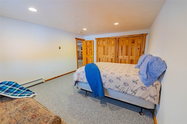 805 Georgetown Lake Rd, Anaconda, MT 59711 - bedroom featuring carpet, baseboard heating, recessed lighting, baseboards, and a closet