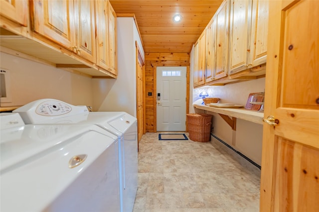 805 Georgetown Lake Rd, Anaconda, MT 59711 - laundry room with independent washer and dryer, cabinet space, wood ceiling, recessed lighting, and wood walls