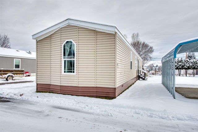 view of snow covered exterior