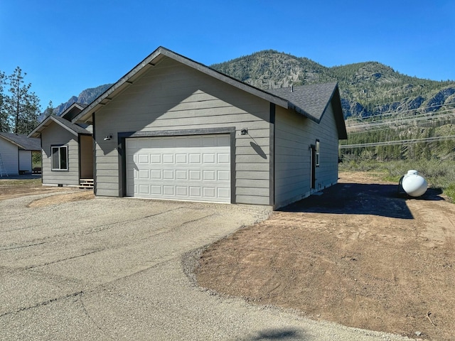 garage with a mountain view