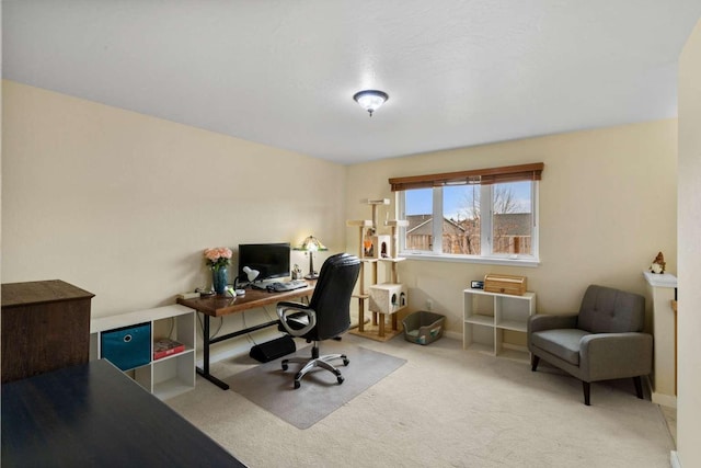 home office featuring light colored carpet