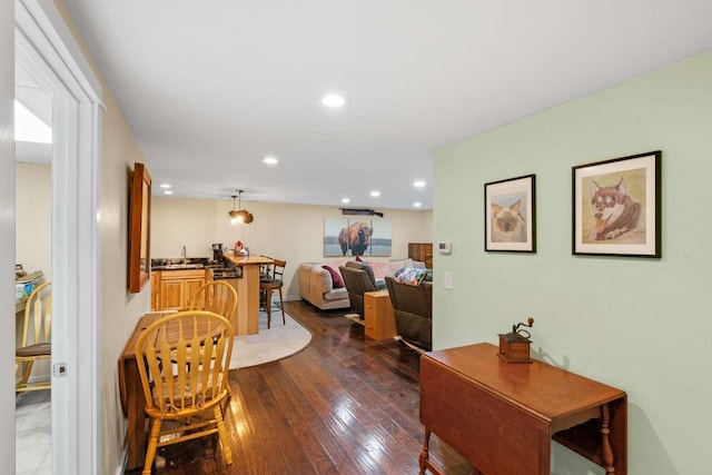 interior space featuring dark hardwood / wood-style flooring and sink