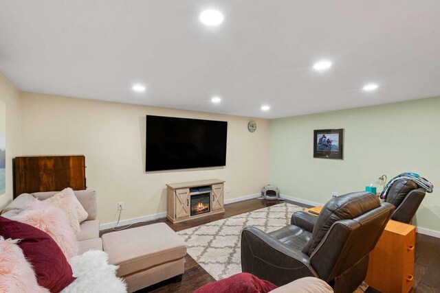 living room with dark hardwood / wood-style floors