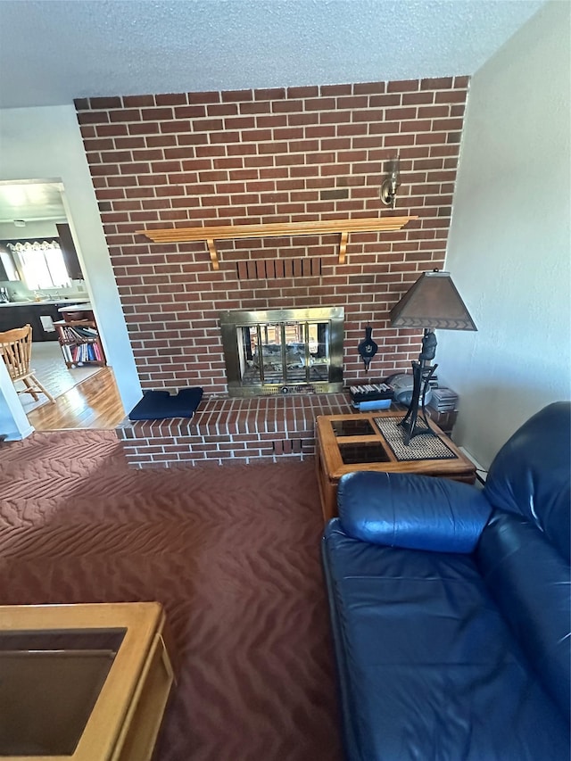 living room featuring a fireplace