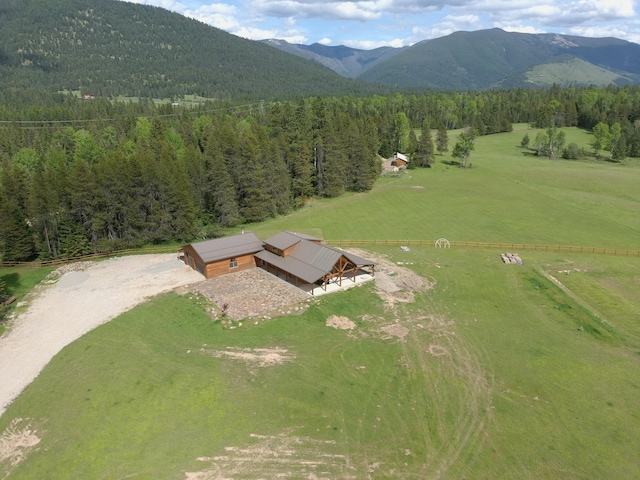 aerial view featuring a mountain view and a rural view