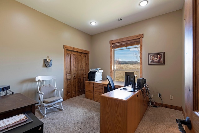 view of carpeted home office