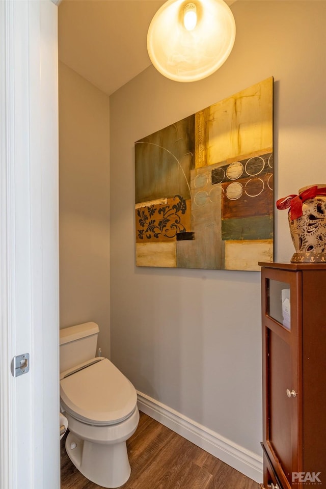 bathroom with toilet and wood-type flooring