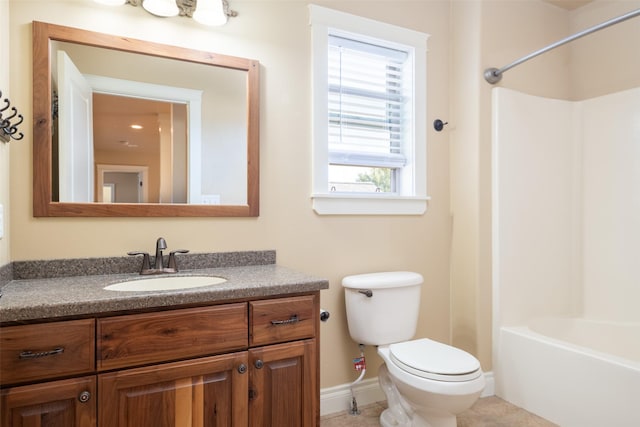 full bathroom with vanity, shower / bath combination, and toilet